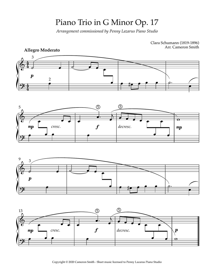Piano Trio in G Minor - Level 2 piano arrangement Piano Trio scores gallery preview page 1