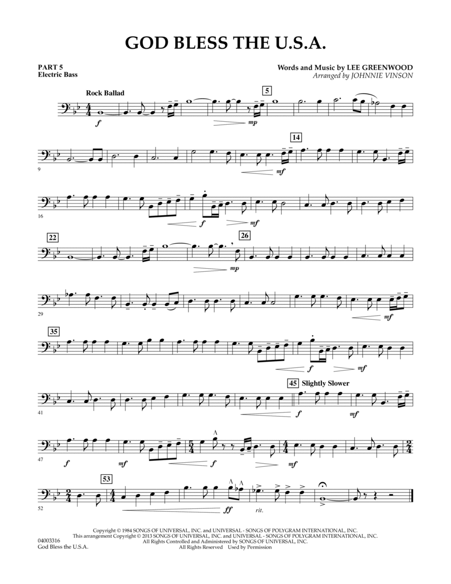 God Bless The U.S.A. - Pt. 5 - Electric Bass Concert Band scores gallery preview page 1