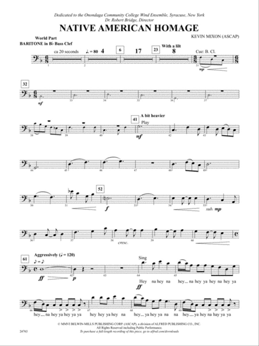 Native American Homage: (World Part) B-flat Baritone B.C. Concert Band scores gallery preview page 1