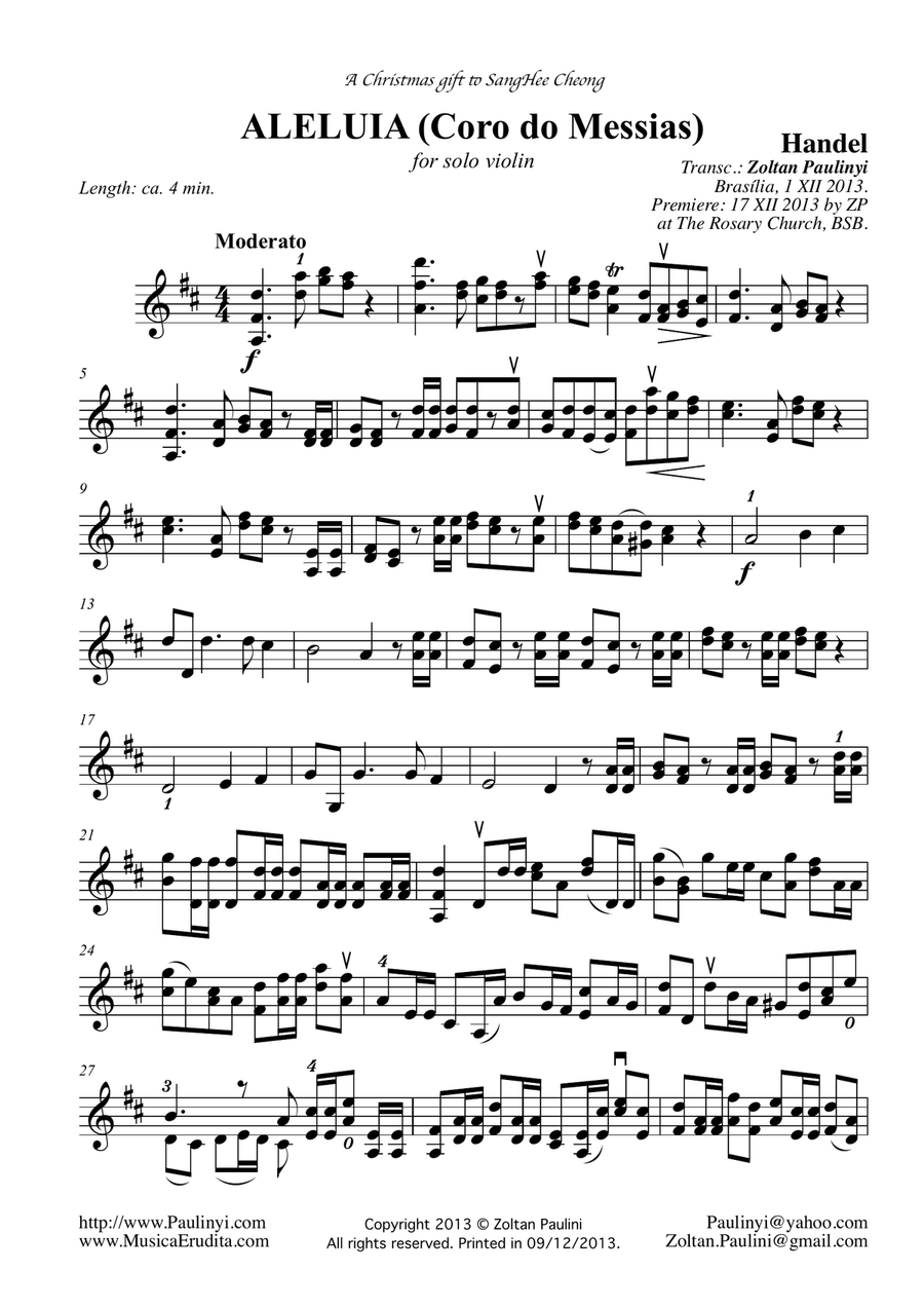 Haendel's Halleluja (from Messiah) for solo violin Haendel's Halleluja (from Messiah) for solo violin Violin Solo scores gallery preview page 1