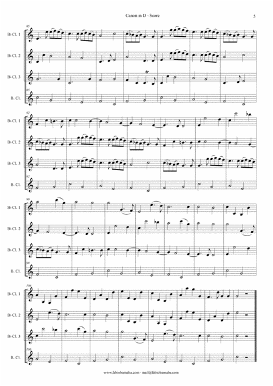 Pachelbel - Canon in D - for Clarinet Quartet or Clarinet Choir image number null