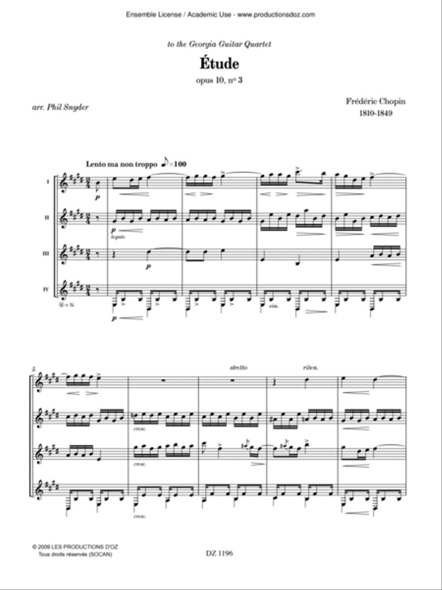 Étude, opus 10, no 3 Guitar Ensemble scores gallery preview page 3