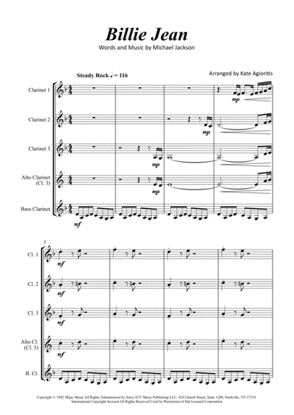 Billie Jean - for Clarinet Quartet image number null