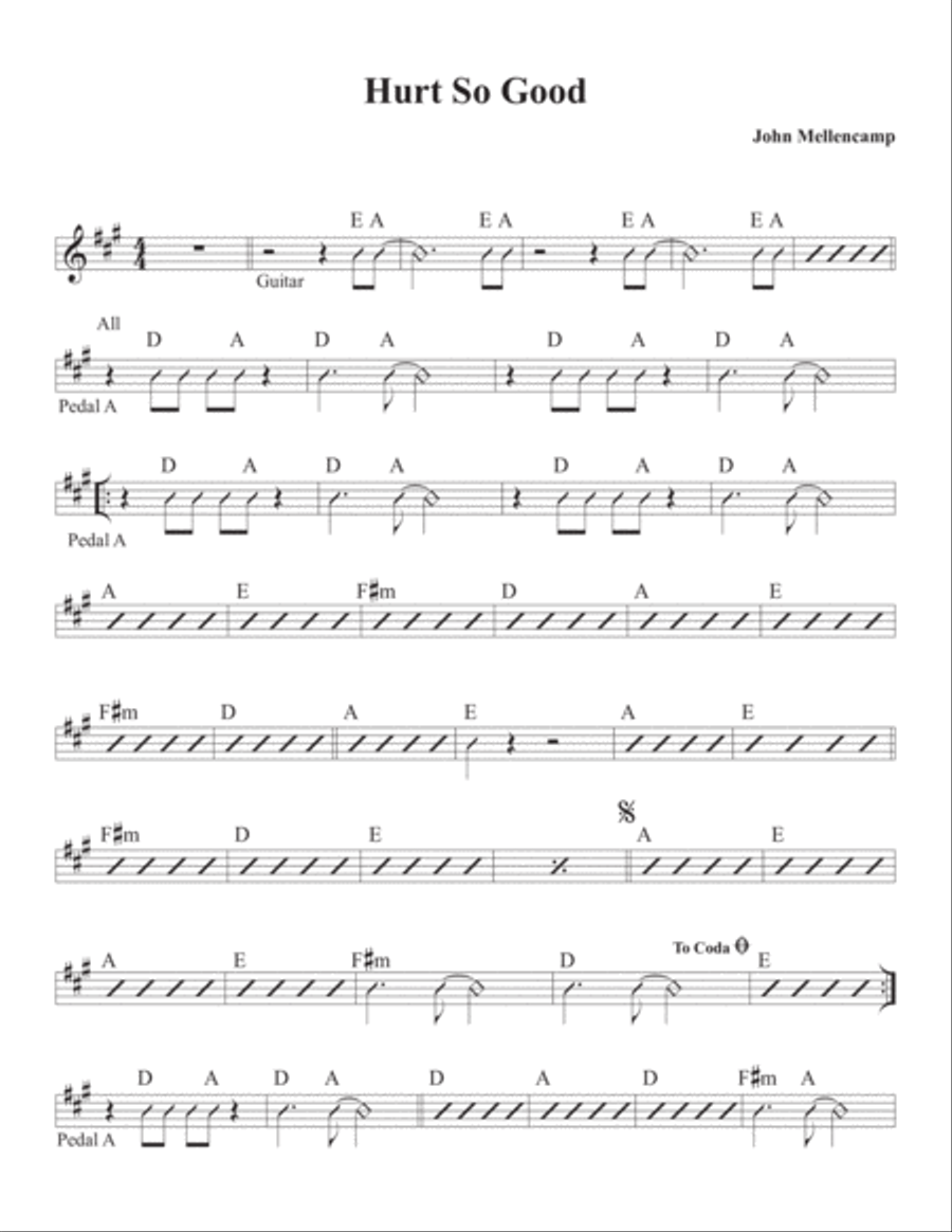 Hurts So Good Piano, Vocal, Guitar scores gallery preview page 1
