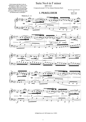 Book cover for Bach - Piano Suite No.6 in F minor BWV 823 - Complete Piano version