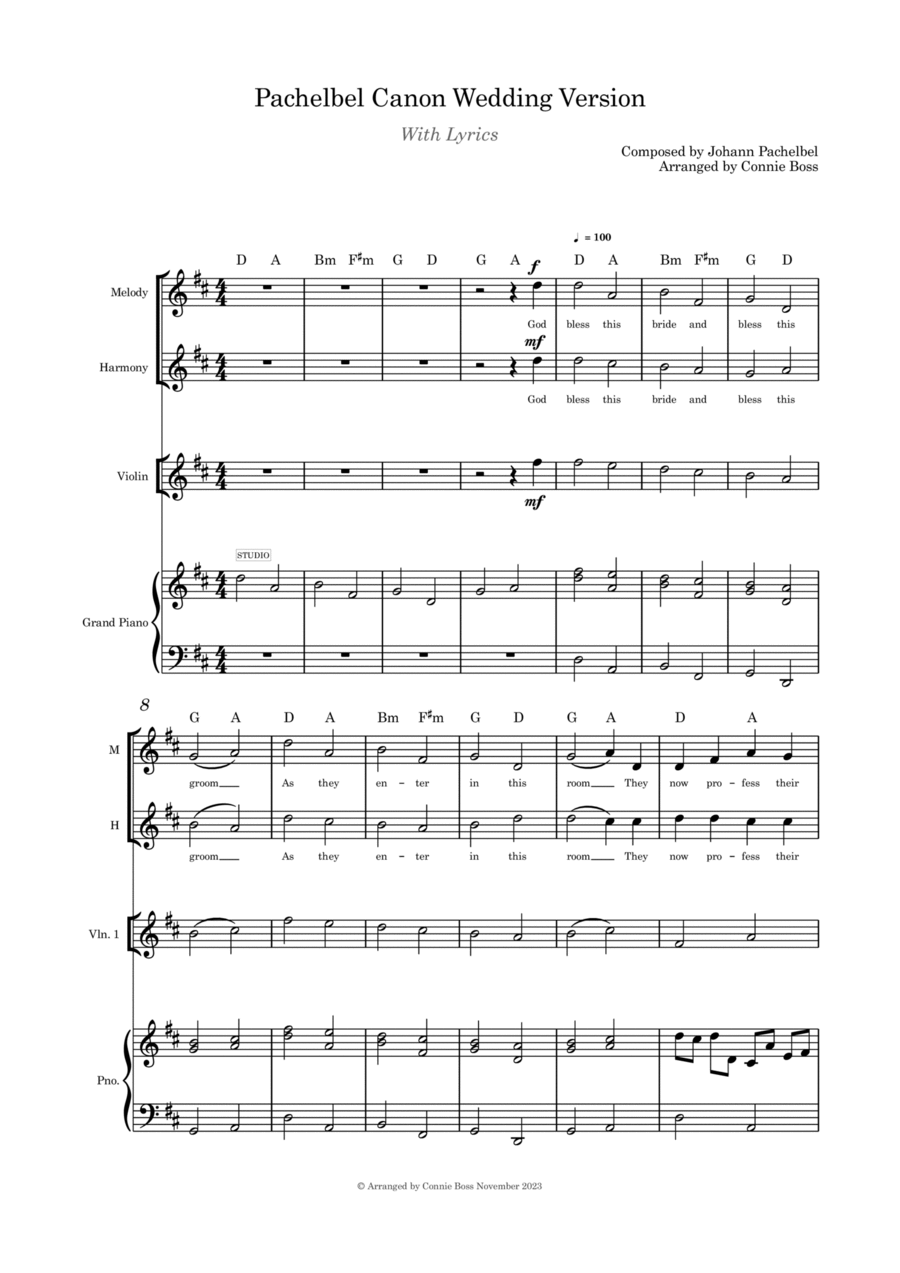 Pachelbel Canon Wedding Version duet violin and piano Alto Voice scores gallery preview page 1