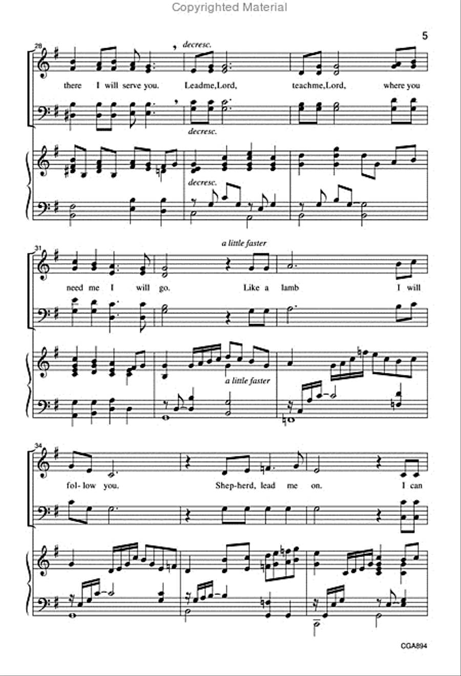 Where You Need Me I Will Go (SATB) 4-Part scores gallery preview page 5