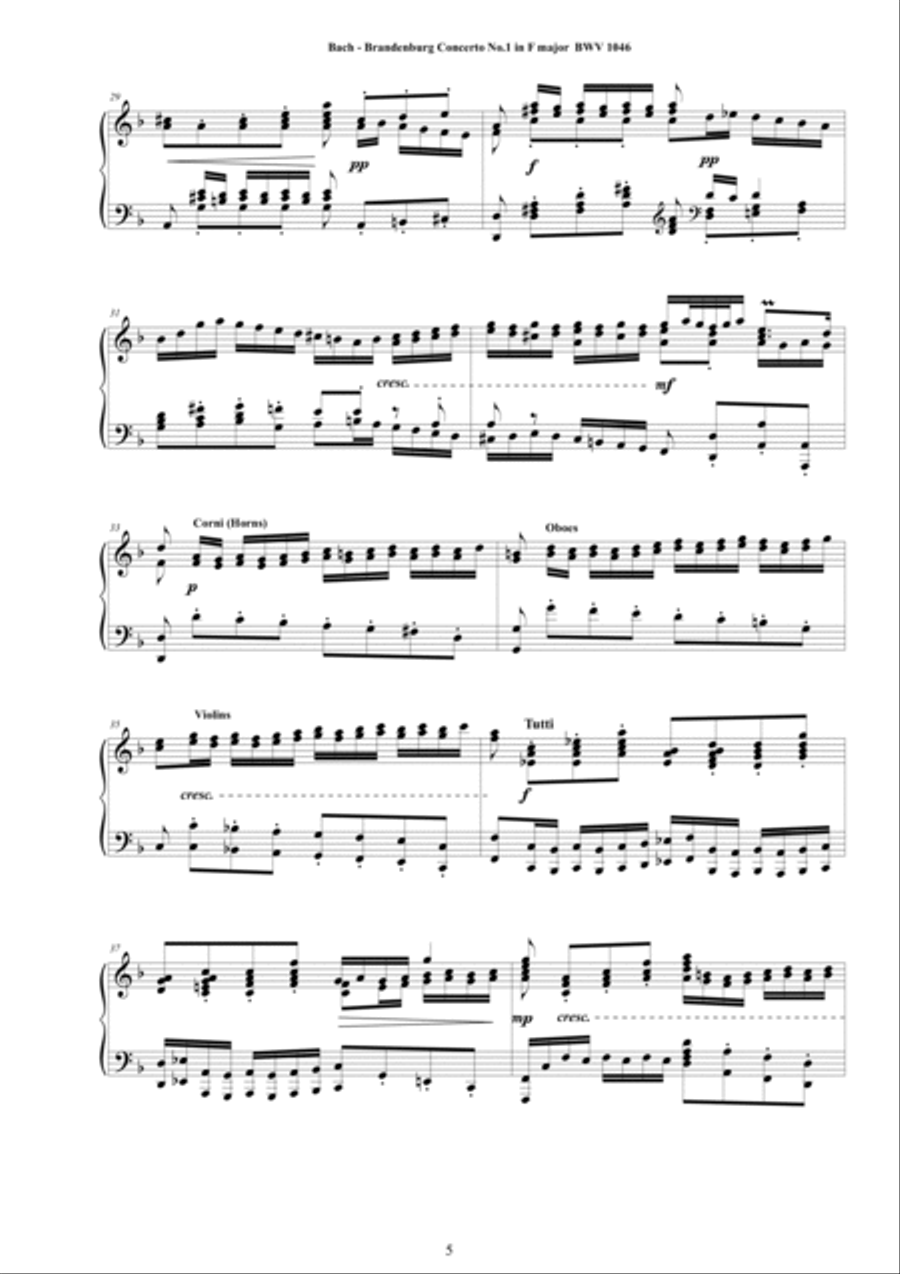 Bach - Brandenburg Concerto No.1 in F major BWV 1046 - Piano Version Piano Solo scores gallery preview page 5