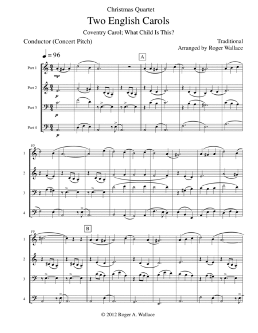 Two English Carols (Coventry Carol; What Child Is This?) - Mixed Quartet Viola scores gallery preview page 2