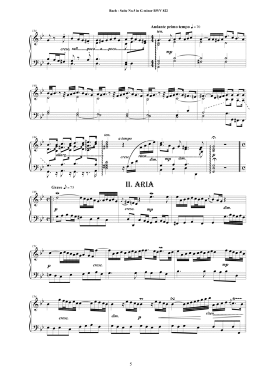 Bach - Piano Suite No.5 in G minor BWV 822 - Complete Piano version Piano Solo scores gallery preview page 5