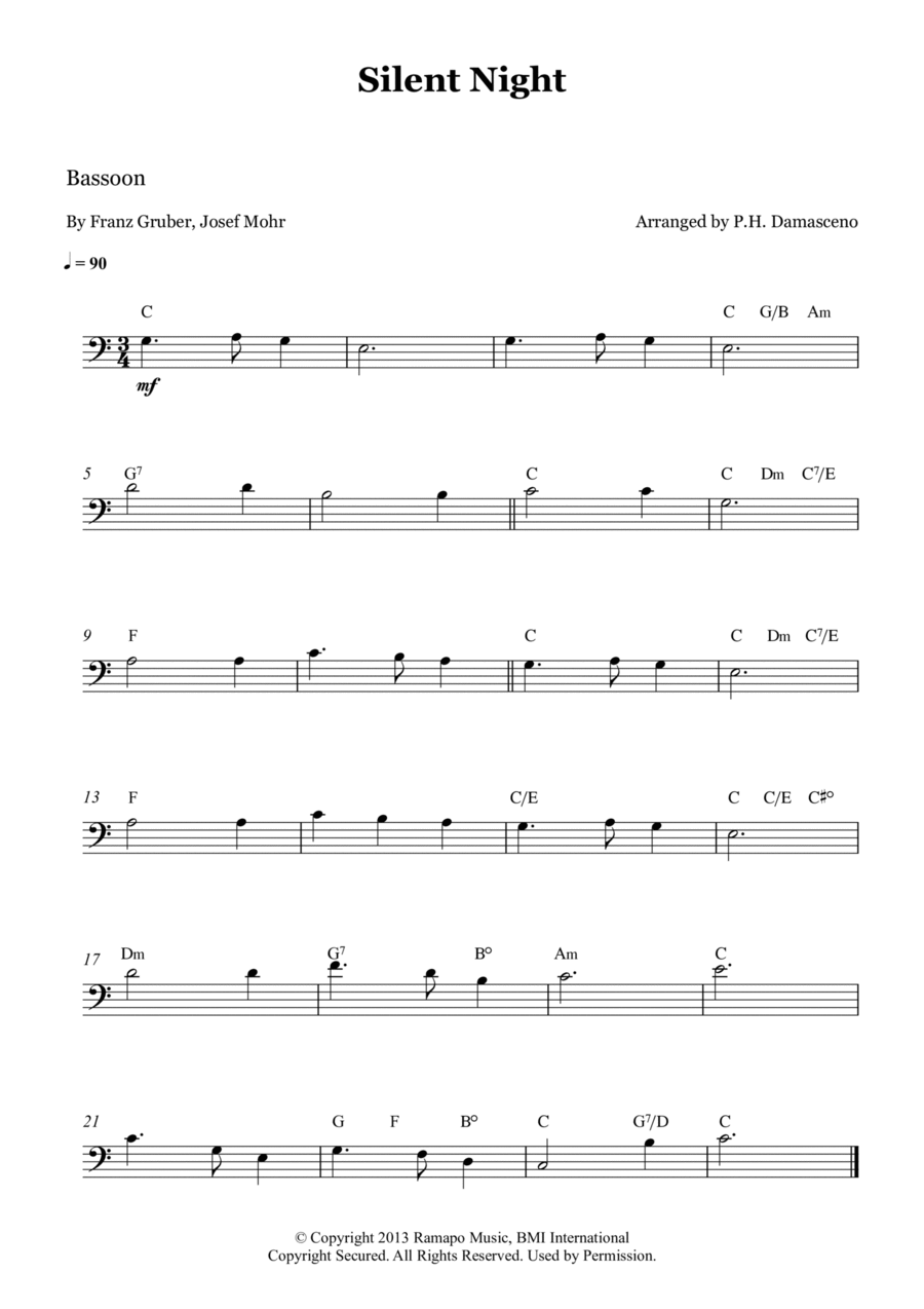 Silent Night Bassoon Solo scores gallery preview page 1