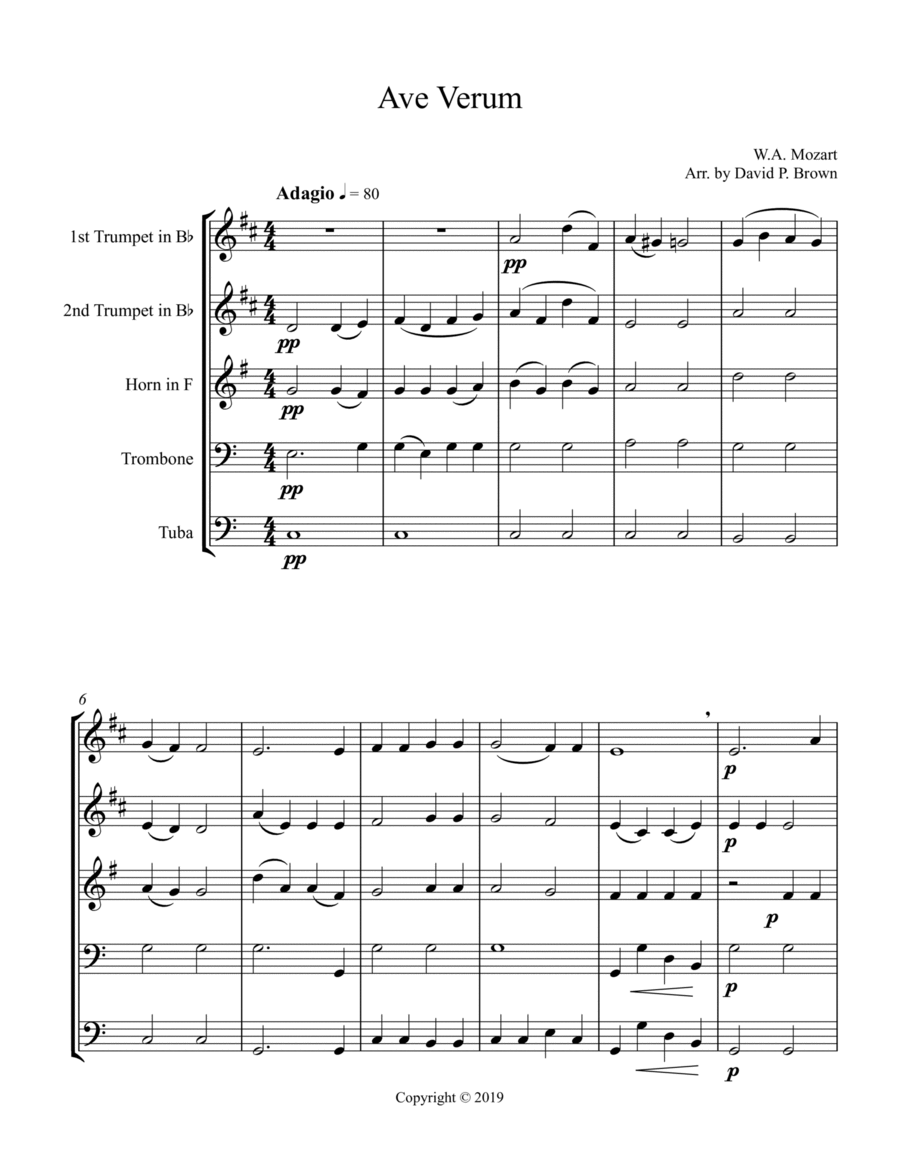 Ave Verum for Brass Quintet