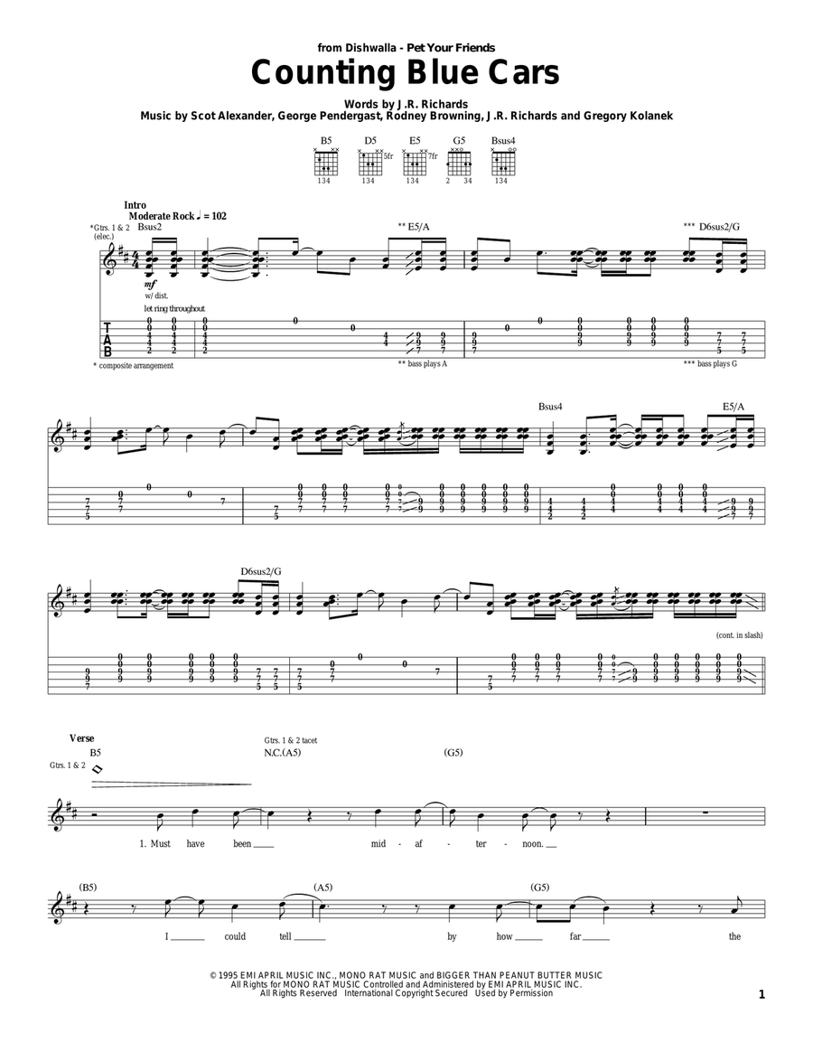 Counting Blue Cars Counting Blue Cars Acoustic Guitar scores gallery preview page 1
