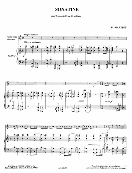 Sonatine Pour Trompette Ut Ou Si B Et Piano