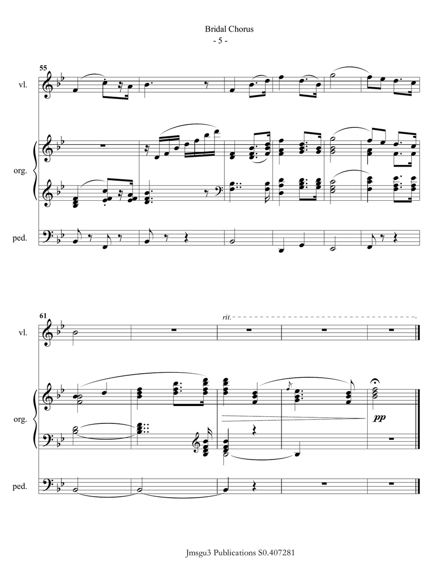 Wagner: Bridal Chorus for Violin & Organ String Duet scores gallery preview page 5