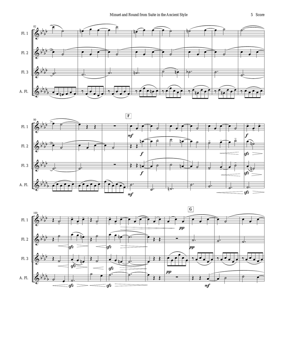 Minuet and Round from d'Indy Suite in the Ancient Style set for Flute Quartet Flute Quartet scores gallery preview page 5