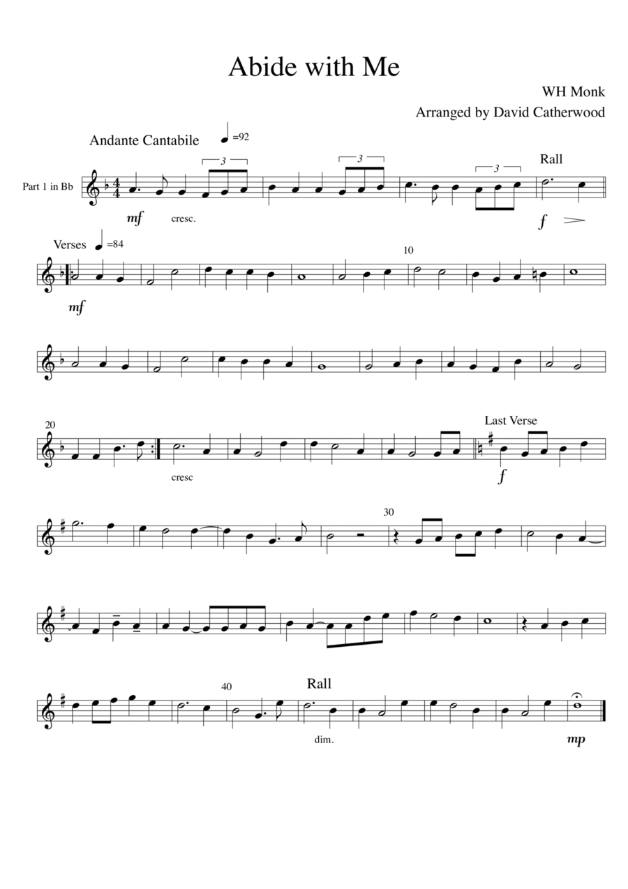 Abide With Me - arranged by David Catherwood for Brass Ensemble or small Brass Band( optional Perc.)