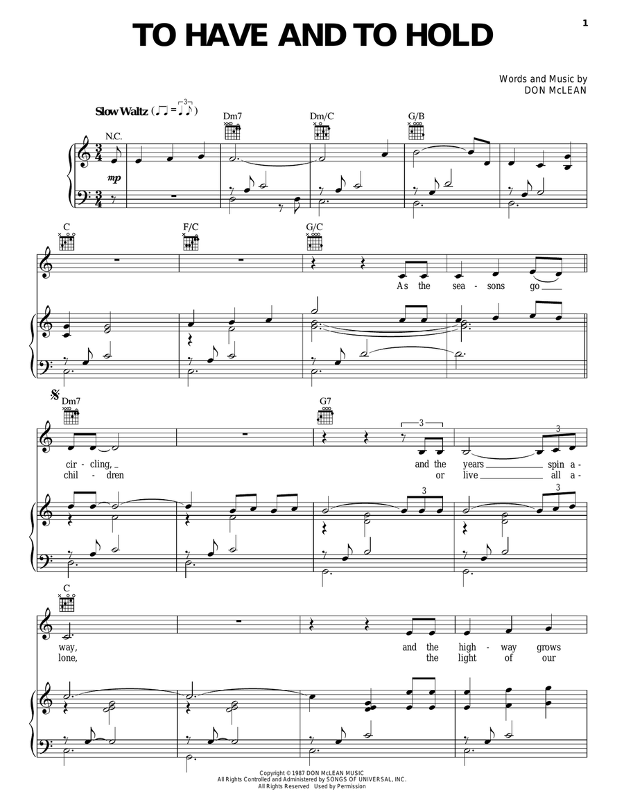 To Have And To Hold Piano, Vocal, Guitar scores gallery preview page 1