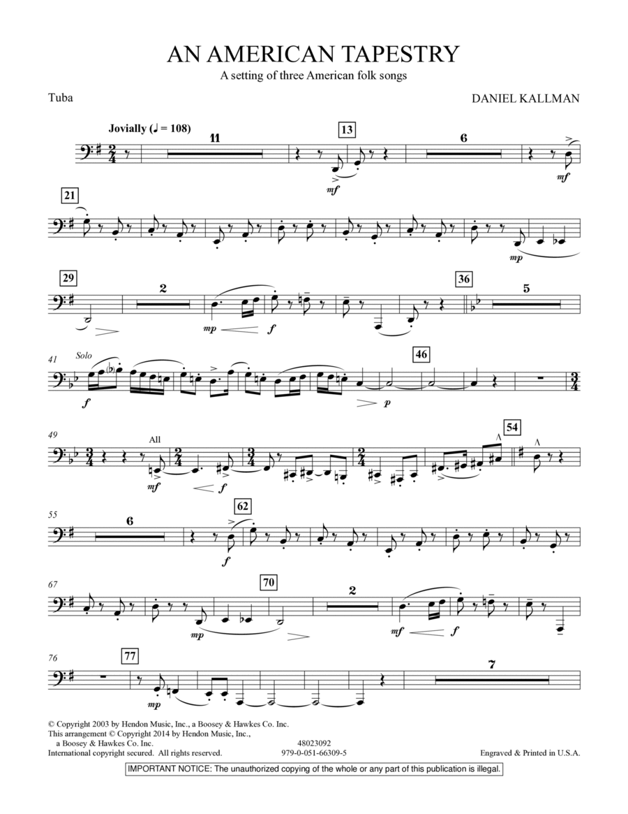 An American Tapestry (for Wind Ensemble) - Tuba Concert Band scores gallery preview page 1