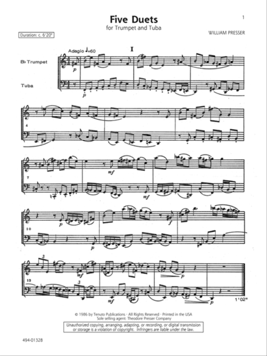 Five Duets for Trumpet and Tuba Brass Duet scores gallery preview page 2