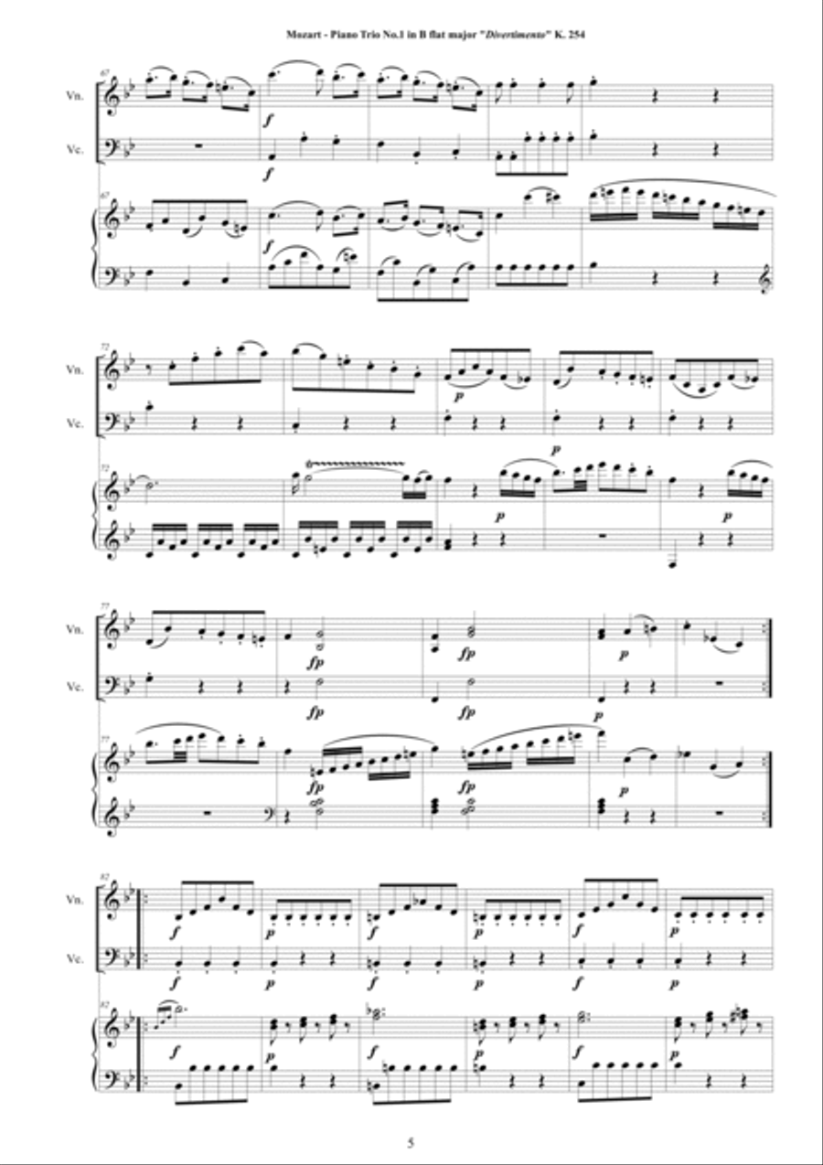 Mozart - Complete Piano Trios for Violin, Cello and Piano - Full Scores and Parts Piano Trio scores gallery preview page 5