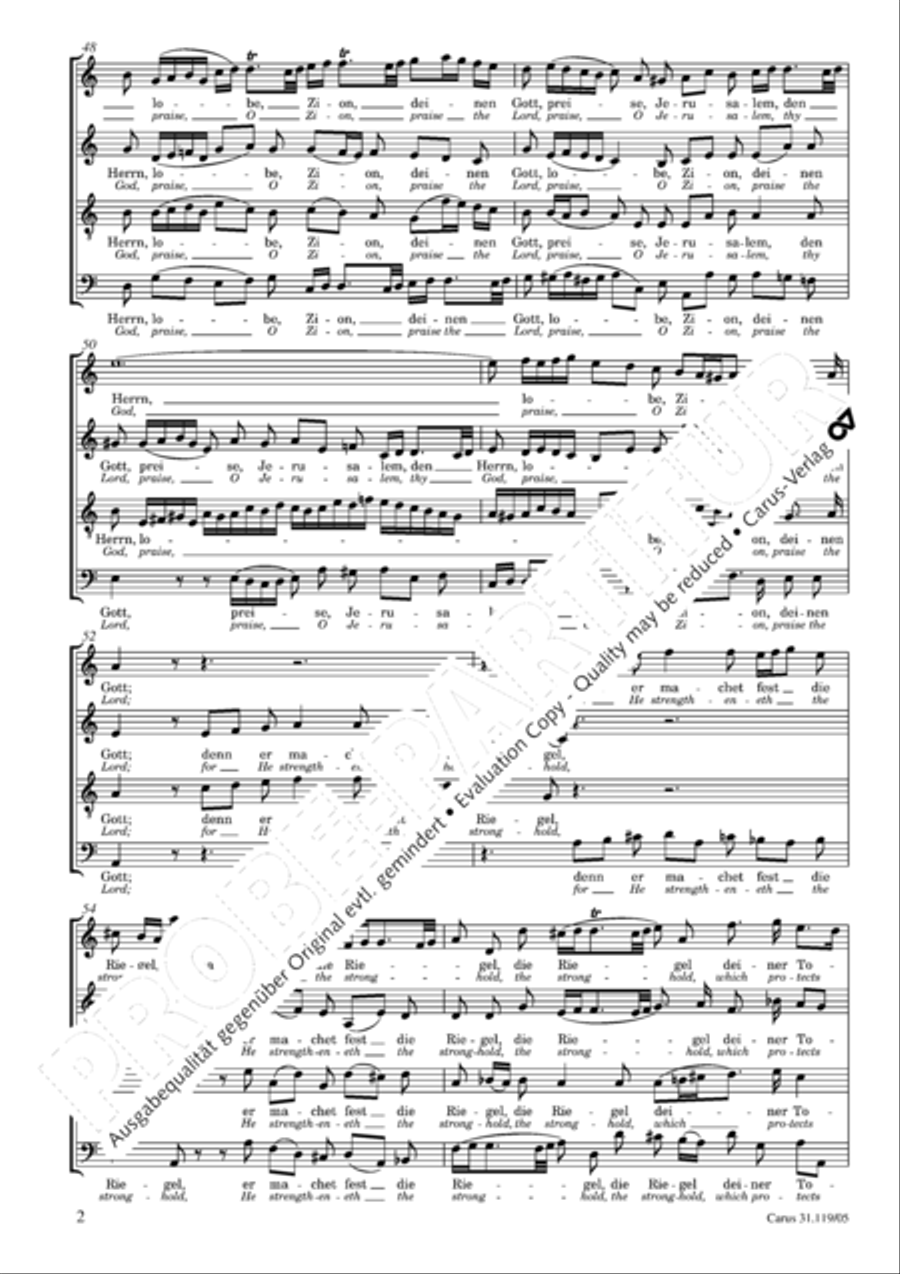 Praise the Lord, O Jerusalem (Preise, Jerusalem, den Herrn) 4-Part scores gallery preview page 3