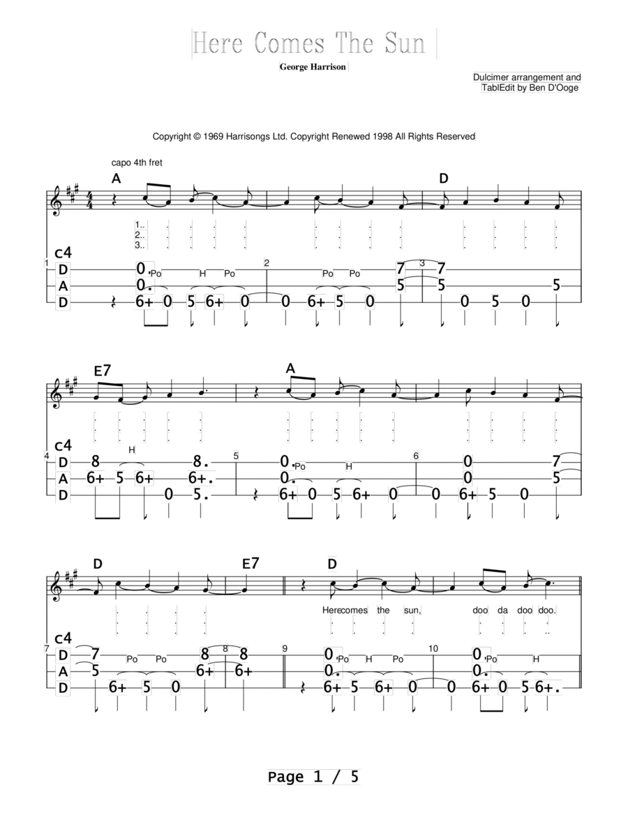 Dulcimer sheet top music for beginners