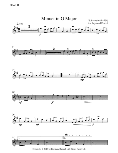 Minuet in G Major - J.S.Bach - 2 Oboes and Piano image number null