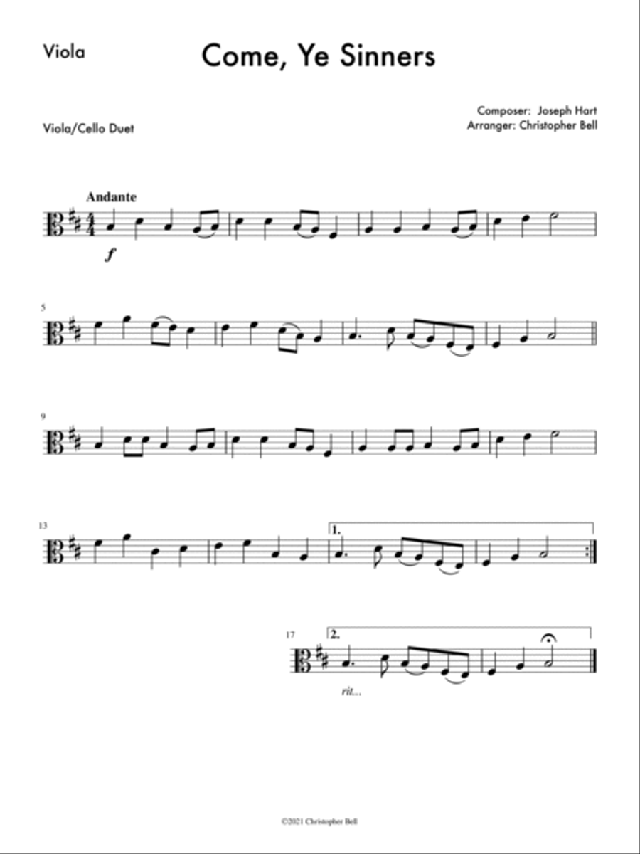 Come, Ye Sinners - Viola/Cello Duet String Duet scores gallery preview page 2
