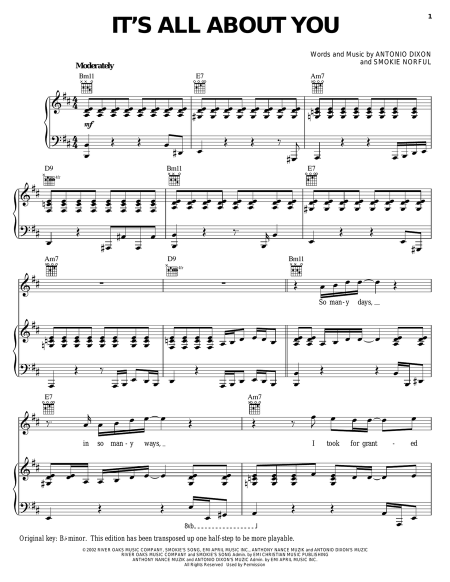 It's All About You Piano, Vocal, Guitar scores gallery preview page 1