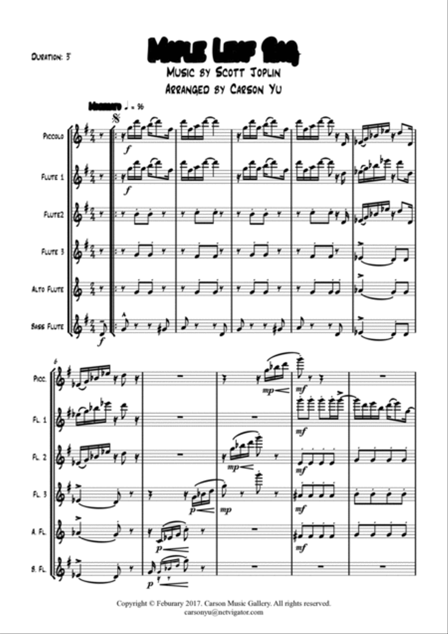 Maple Leaf Rag - for Flute Choir (Picc., 3C, A.Fl, B.Fl) arr. Carson Yu Flute Choir scores gallery preview page 4