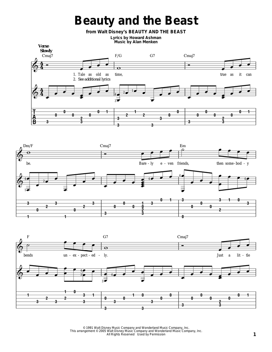 Beauty And The Beast Beauty And The Beast Guitar Solo scores gallery preview page 1