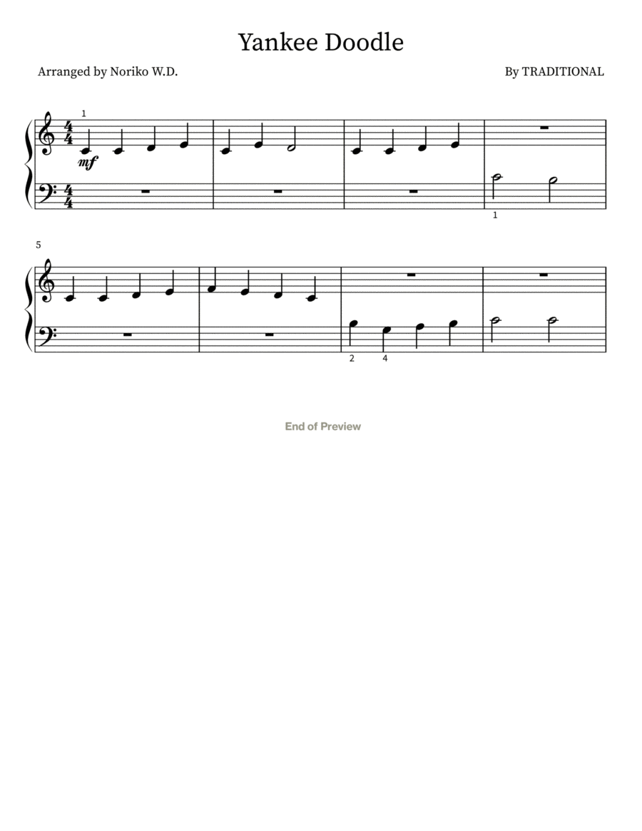 Yankee Doodle Easy Piano scores gallery preview page 1