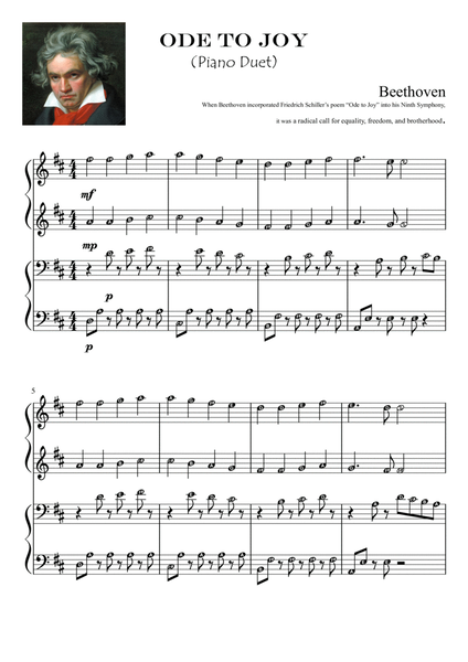 ODE TO JOY (Beethoven) Piano Duet Early Intermediate Grade 2 image number null