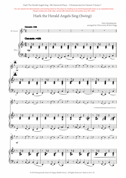 Hark The Herald Angels Sing (Swing); A funky 5/4 arrangement for Bb Clarinet and Piano. Includes FRE image number null