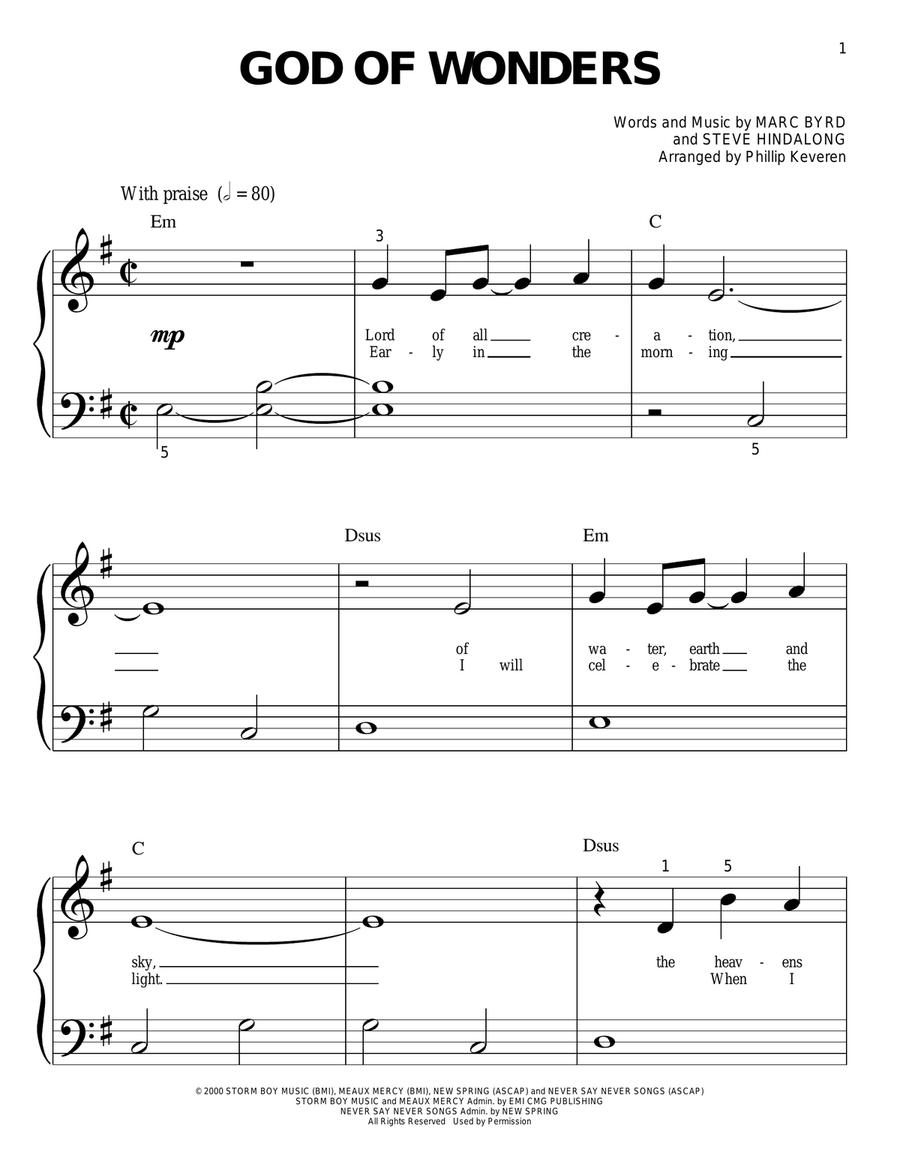 God Of Wonders (arr. Phillip Keveren) Easy Piano scores gallery preview page 1