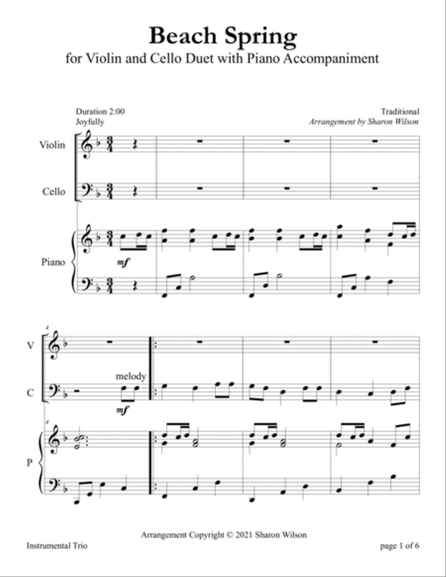 Beach Spring (for Violin and Cello Duet with Piano Accompaniment) Piano Trio scores gallery preview page 4