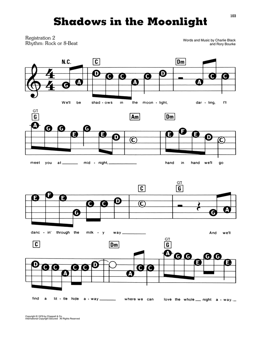 Shadows In The Moonlight Electronic Keyboard scores gallery preview page 1