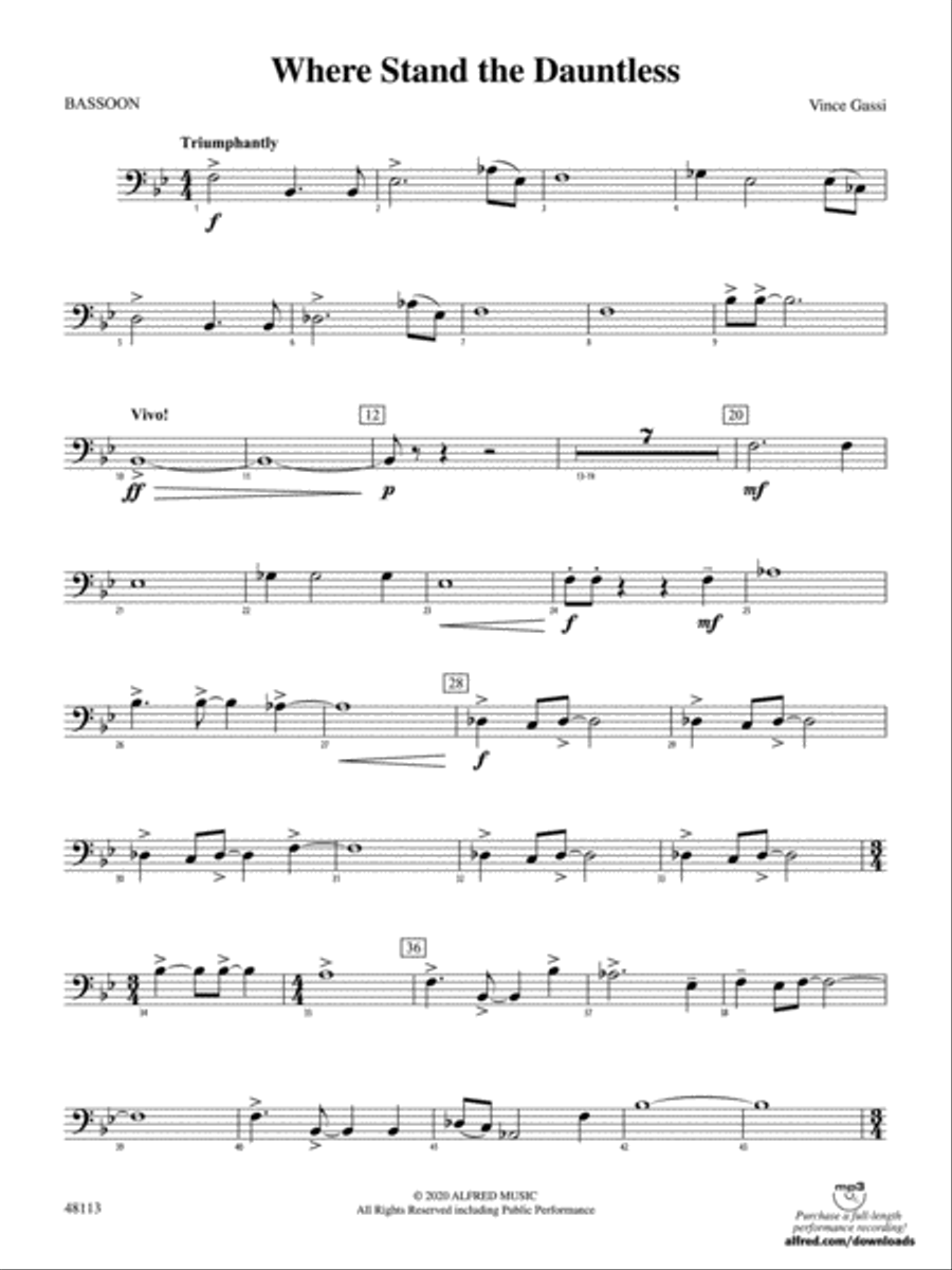 Where the Dauntless Stand: Bassoon Concert Band scores gallery preview page 1