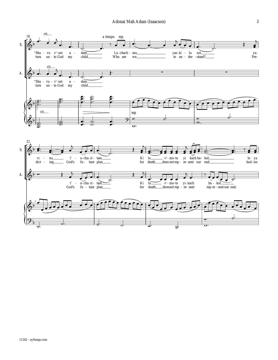 Adonai Mah Adam 4-Part scores gallery preview page 3