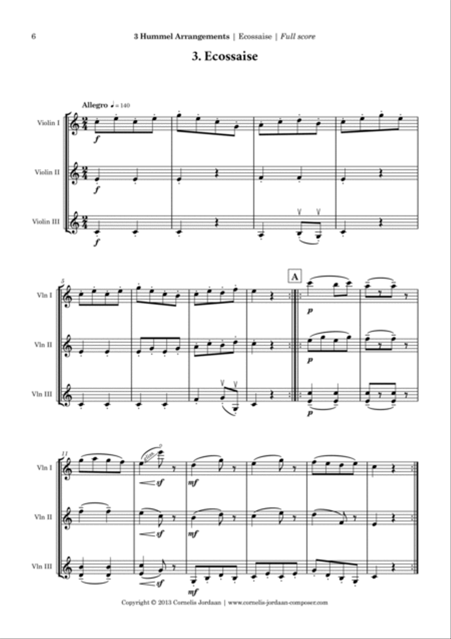 Three Hummel Arrangements for violin trio String Trio scores gallery preview page 6