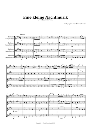 Book cover for Eine kleine Nachtmusik by Mozart for Baritone Sax Quartet