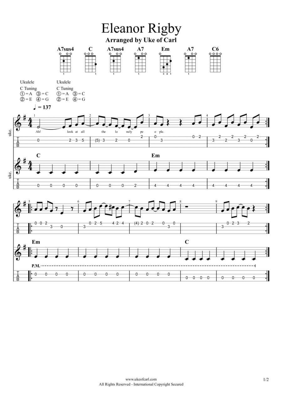 Eleanor Rigby Ukulele scores gallery preview page 1