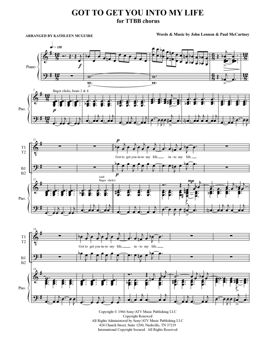 Got To Get You Into My Life TTBB scores gallery preview page 1