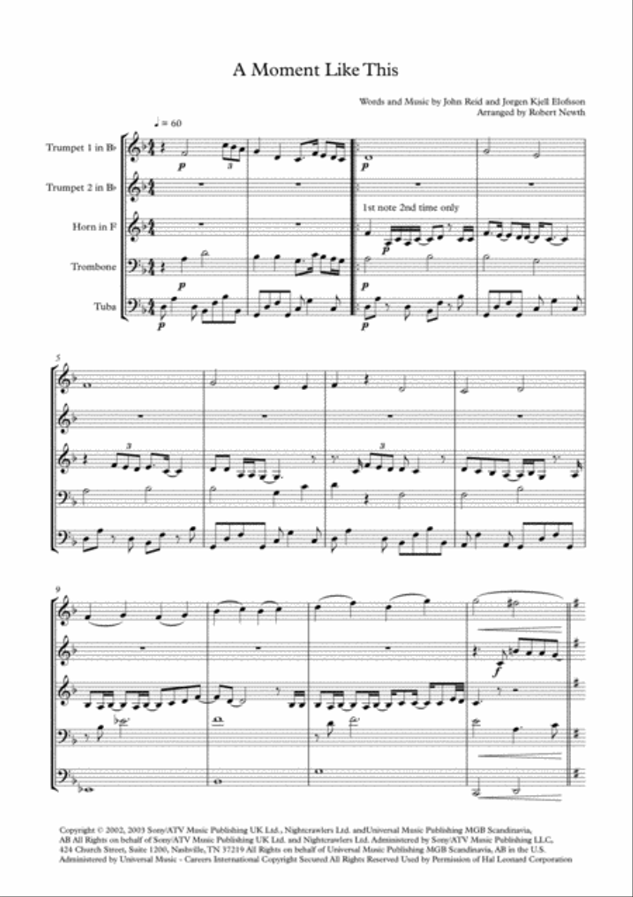 A Moment Like This Brass Ensemble scores gallery preview page 1