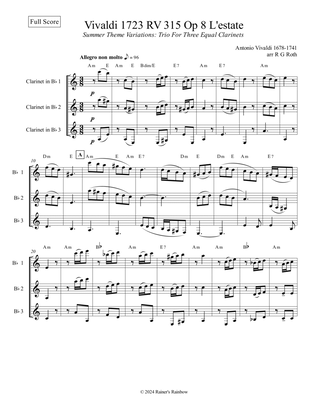 Book cover for Vivaldi 1723 RV 315 Op 8 Summer Trio 3 Clarinets Parts and Score