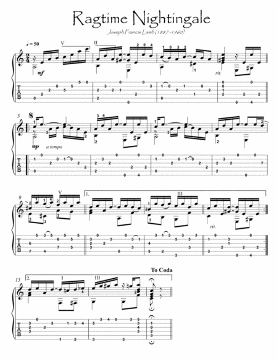 Nightingale Rag fingerstyle guitar Acoustic Guitar scores gallery preview page 1