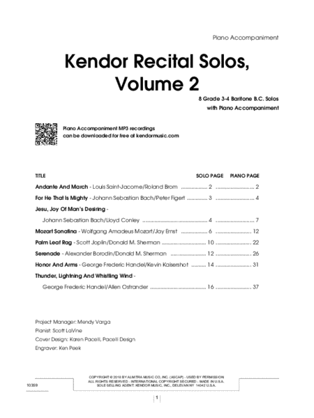 Kendor Recital Solos, Volume 2 - Baritone B.C. With Piano Accompaniment & MP3's image number null