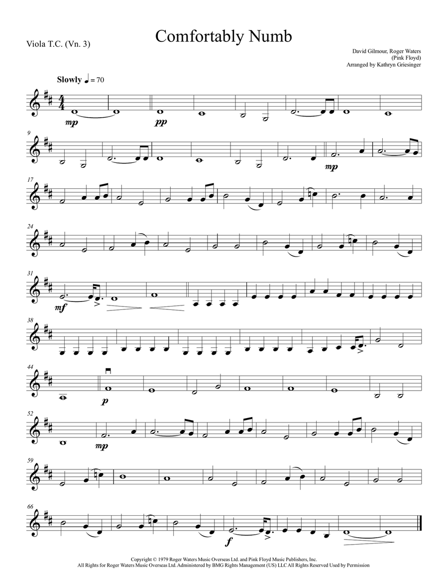 Comfortably Numb String Quartet scores gallery preview page 6
