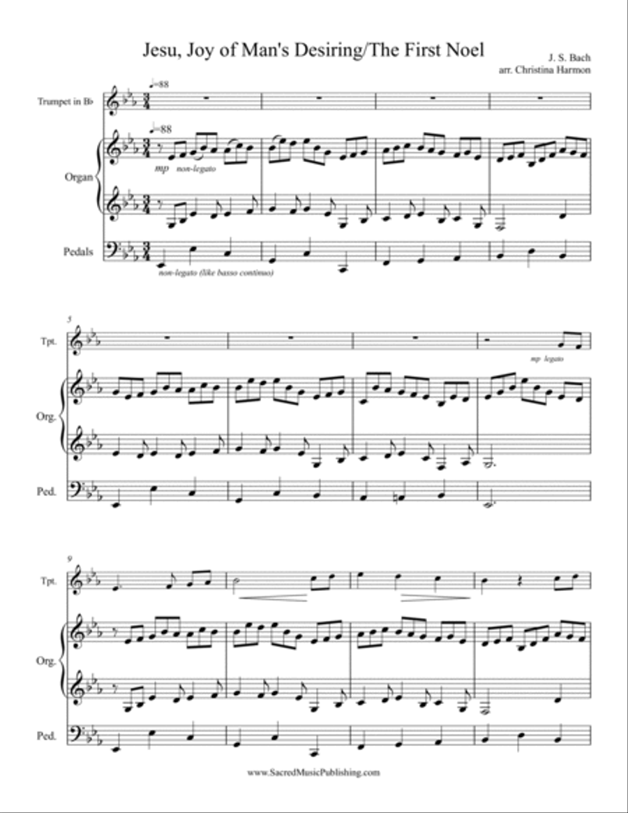 Jesu, Joy of Man’s Desiring (The First Noel) - One Trumpet and Organ Trumpet Duet scores gallery preview page 2